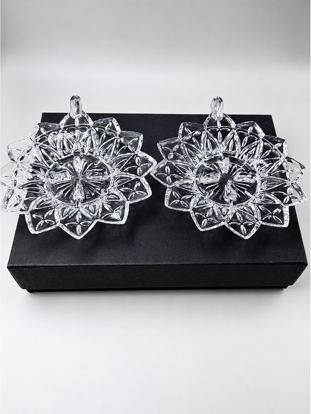 Vintage Federal Glass "Petal Clear" Chamberstick Candle Holders - Set of 2